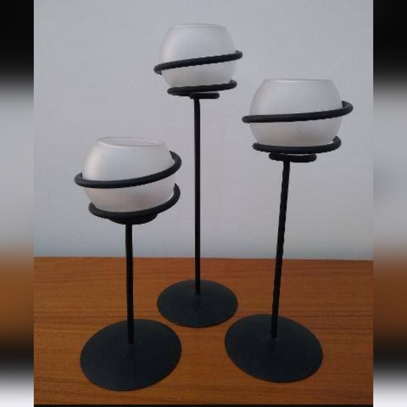 👉*PARTYLITE* SPIRAL LITE TRIO SET ~WROUGHT IRON & FROSTED GLASS ~RETIRED ~3 SZ - Picture 10 of 11